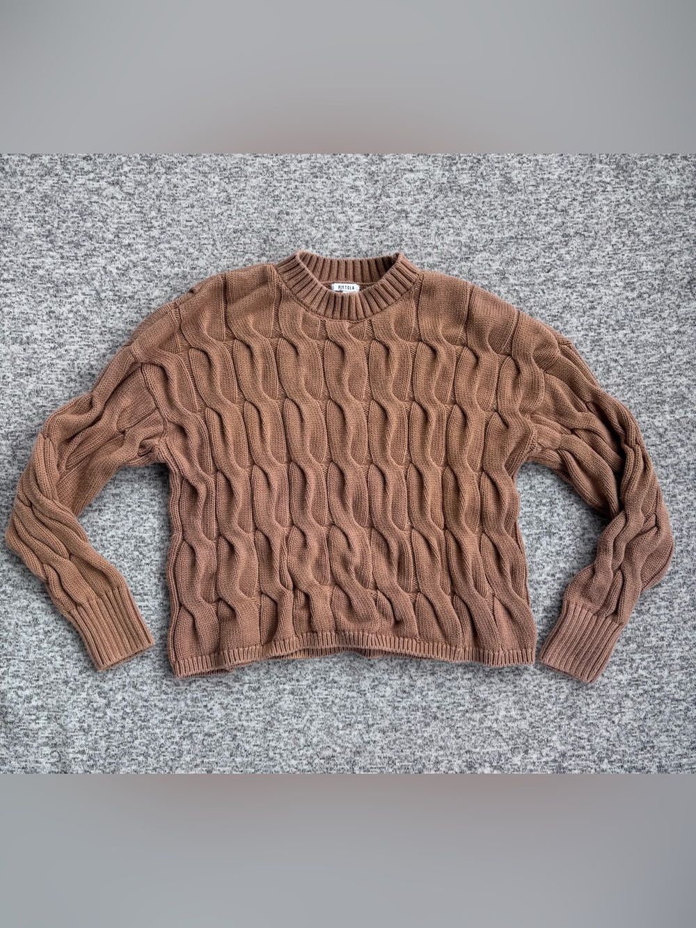 Pistola Eva Brown Chunky Knit Cropped 100% Cotton Sweater